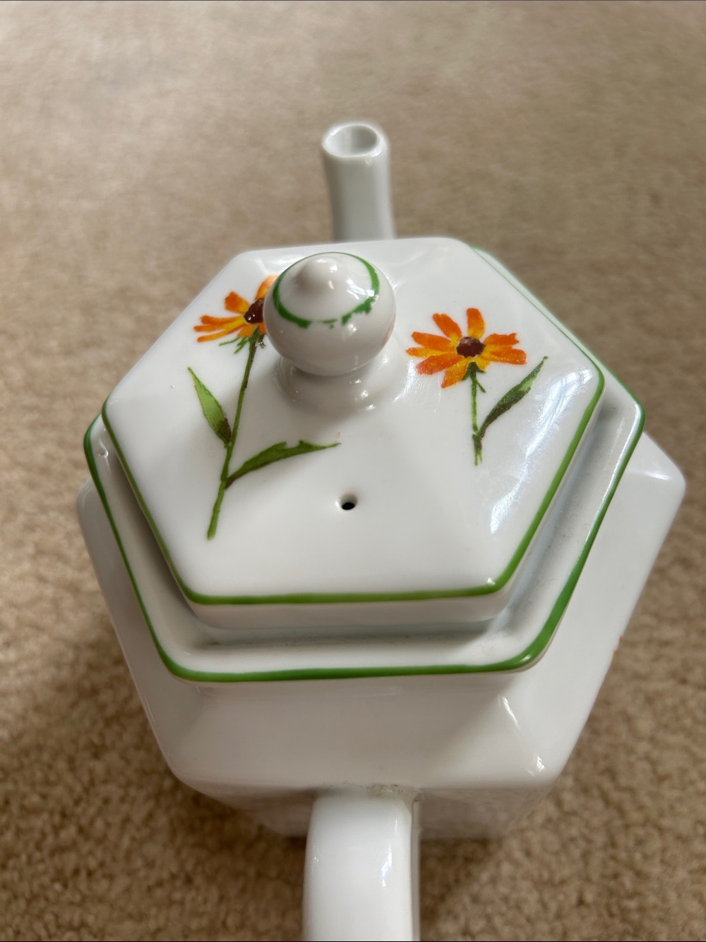 Vintage Toscany Collection White Ceramic Teapot with Orange Floral Design - Picture 7 of 9